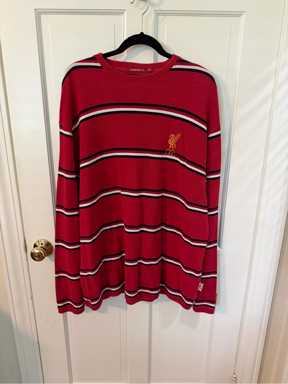 Liverpool Red Striped Long Sleeve Shirt with Embroidered Crest